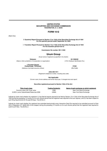 Thumbnail Unum 10-Q Quarterly Report FY2020 