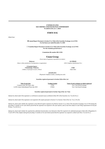 Thumbnail Unum 10-K Annual Report 2020