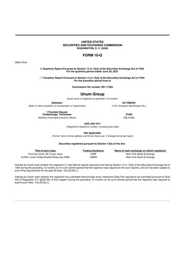 Thumbnail Unum 10-Q Quarterly Report FY2021 