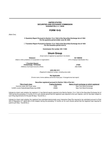 Thumbnail Unum 10-Q Quarterly Report FY2022 