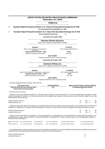 Thumbnail American Airlines 10-Q Quarterly Report FY 