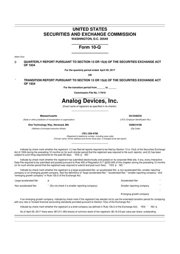 Thumbnail Analog Devices 10-Q Quarterly Report FY2017 