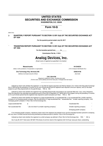 Thumbnail Analog Devices 10-Q Quarterly Report FY2017 