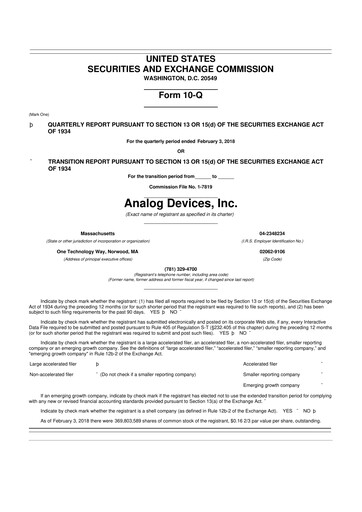 Thumbnail Analog Devices 10-Q Quarterly Report FY2018 