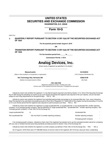 Thumbnail Analog Devices 10-Q Quarterly Report FY2018 