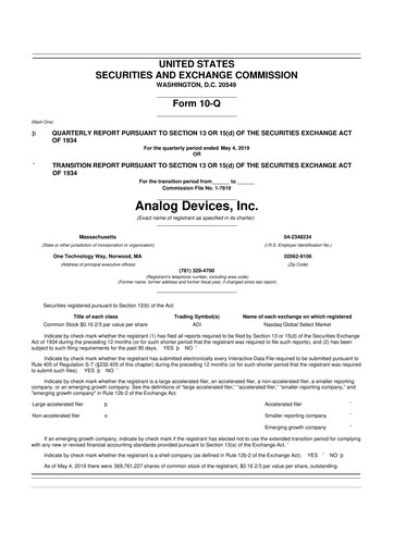 Thumbnail Analog Devices 10-Q Quarterly Report FY2019 