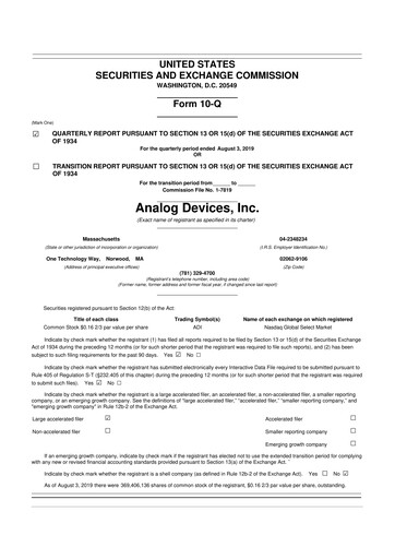 Thumbnail Analog Devices 10-Q Quarterly Report FY2019 
