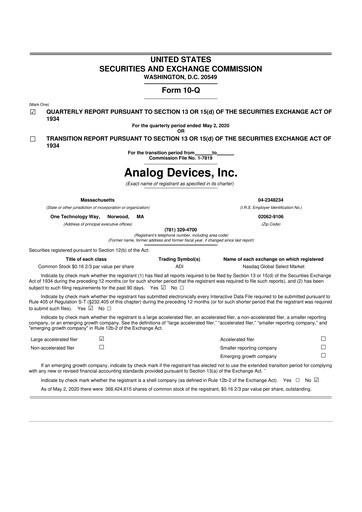 Thumbnail Analog Devices 10-Q Quarterly Report FY2020 
