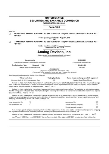 Thumbnail Analog Devices 10-Q Quarterly Report FY2020 