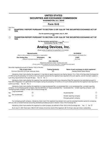 Thumbnail Analog Devices 10-Q Quarterly Report FY2021 