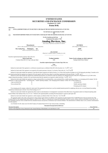 Thumbnail Analog Devices 10-K Annual Report 2021