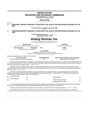 Thumbnail Analog Devices 10-Q Quarterly Report FY2022 