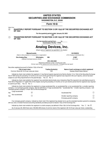Thumbnail Analog Devices 10-Q Quarterly Report FY2023 