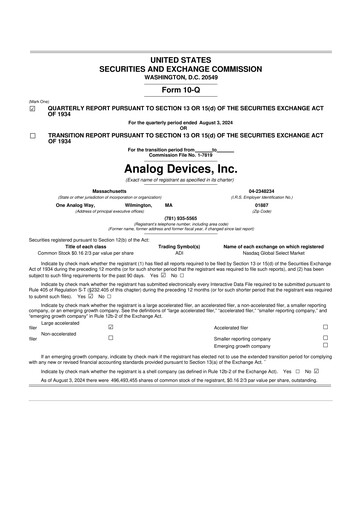 Thumbnail Analog Devices 10-Q Quarterly Report FY2024 