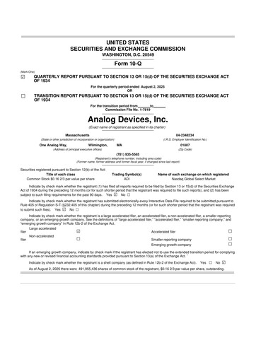 Thumbnail Analog Devices 10-Q Quarterly Report FY2025 