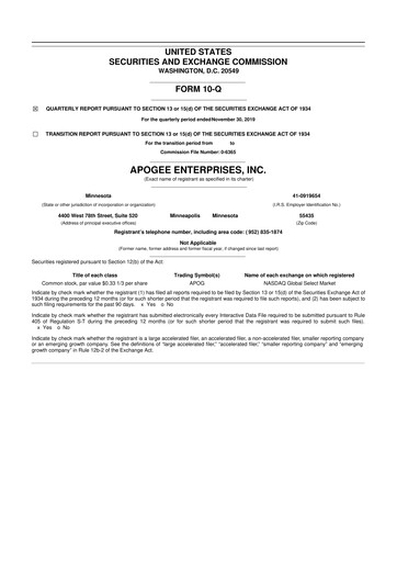 Thumbnail Apogee Enterprises 10-Q Quarterly Report FY2020 