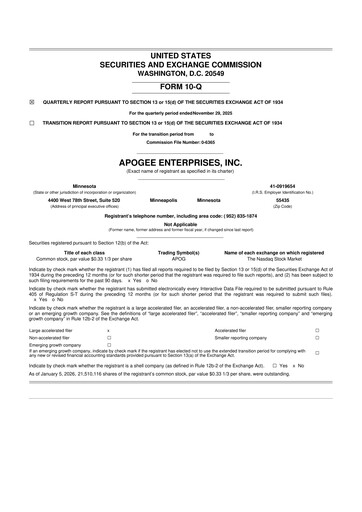 Thumbnail Apogee Enterprises 10-Q Quarterly Report FY2026 