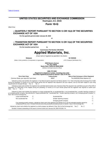 Thumbnail Applied Materials 10-Q Quarterly Report FY2020 