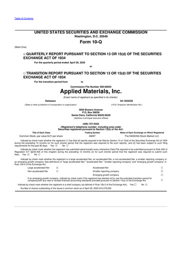 Thumbnail Applied Materials 10-Q Quarterly Report FY2020 
