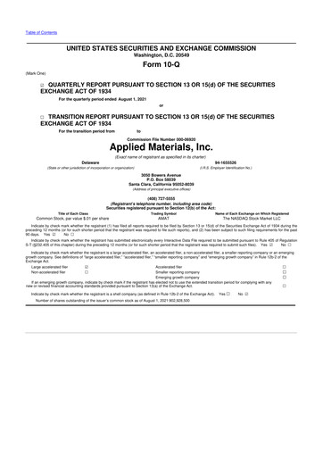 Thumbnail Applied Materials 10-Q Quarterly Report FY2021 