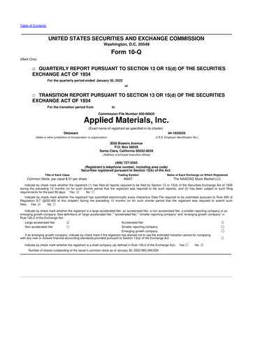 Thumbnail Applied Materials 10-Q Quarterly Report FY2022 