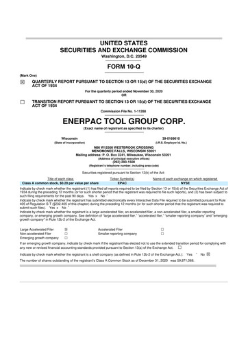 Thumbnail Enerpac Tool Group
 10-Q Quarterly Report FY2020 