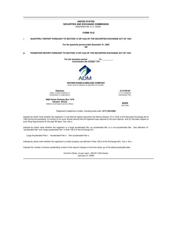 Thumbnail Archer Daniels Midland (ADM)
 10-Q Quarterly Report FY 