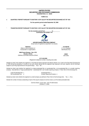 Thumbnail Archer Daniels Midland (ADM)
 10-Q Quarterly Report FY 