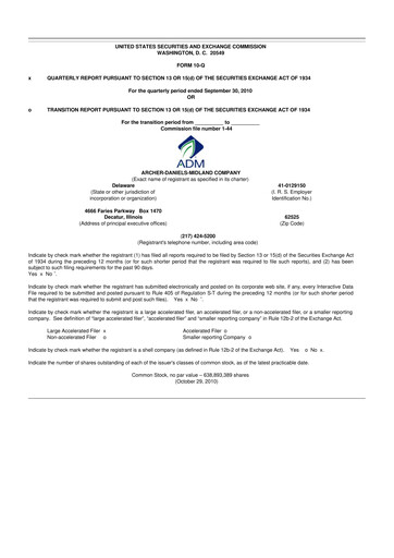 Thumbnail Archer Daniels Midland (ADM)
 10-Q Quarterly Report FY 