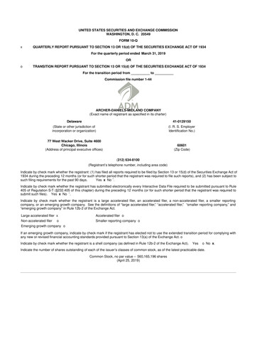 Thumbnail Archer Daniels Midland (ADM)
 10-Q Quarterly Report FY2019 