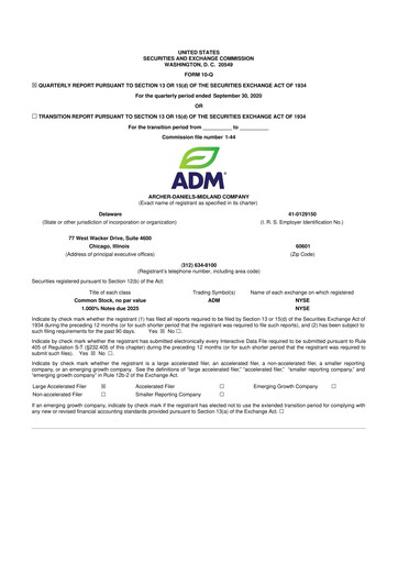 Thumbnail Archer Daniels Midland (ADM)
 10-Q Quarterly Report FY2020 