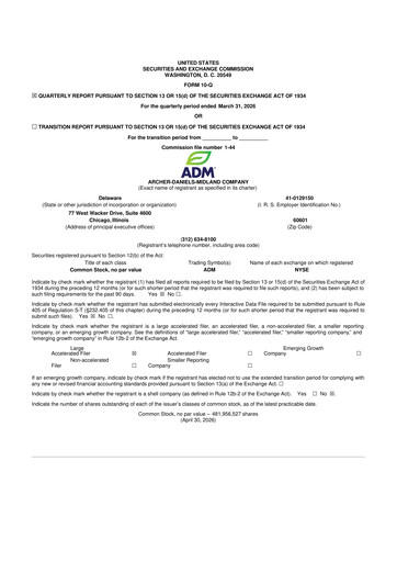 Thumbnail Archer Daniels Midland (ADM)
 10-Q Quarterly Report FY 