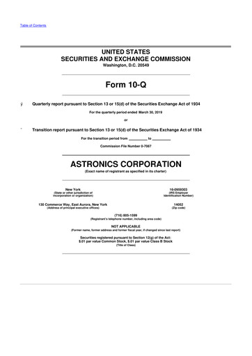 Thumbnail Astronics Corporation
 10-Q Quarterly Report FY2019 