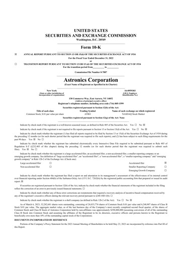 Thumbnail Astronics Corporation
 10-K Annual Report 2022