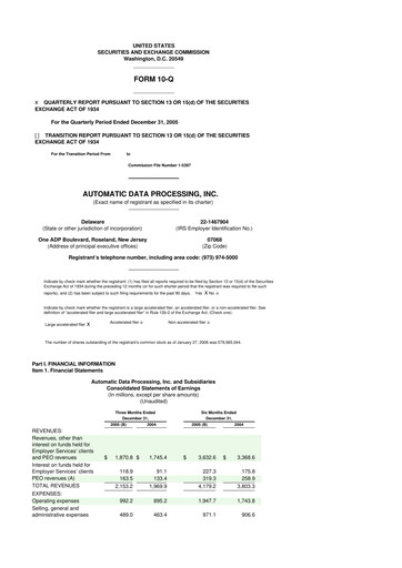 Thumbnail Automatic Data Processing 10-Q Quarterly Report FY 