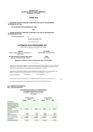 Thumbnail Automatic Data Processing 10-Q Quarterly Report FY 