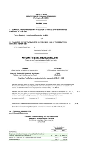 Thumbnail Automatic Data Processing 10-Q Quarterly Report FY 