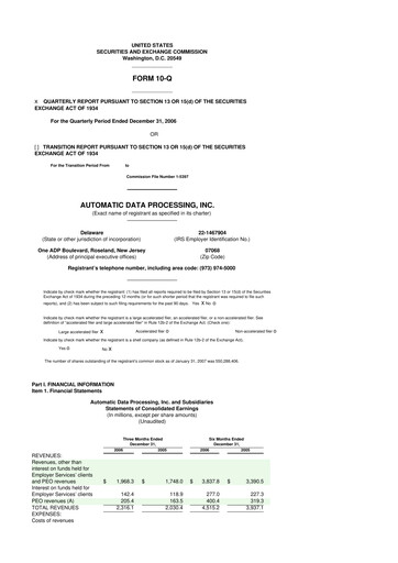 Thumbnail Automatic Data Processing 10-Q Quarterly Report FY 