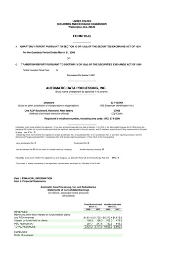 Thumbnail Automatic Data Processing 10-Q Quarterly Report FY 