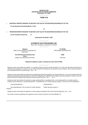 Thumbnail Automatic Data Processing 10-Q Quarterly Report FY2012 