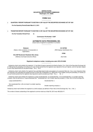 Thumbnail Automatic Data Processing 10-Q Quarterly Report FY2013 