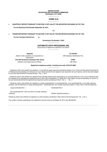 Thumbnail Automatic Data Processing 10-Q Quarterly Report FY2015 