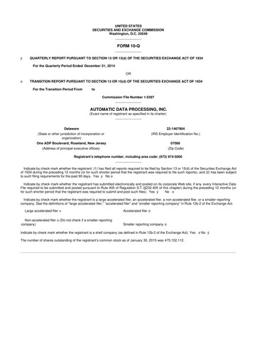 Thumbnail Automatic Data Processing 10-Q Quarterly Report FY2015 