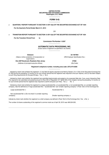 Thumbnail Automatic Data Processing 10-Q Quarterly Report FY2015 