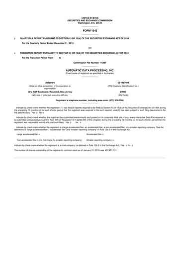 Thumbnail Automatic Data Processing 10-Q Quarterly Report FY2016 