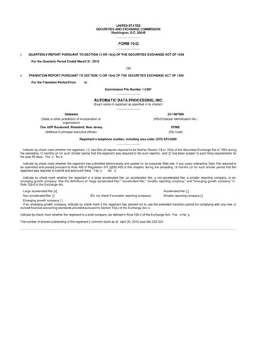 Thumbnail Automatic Data Processing 10-Q Quarterly Report FY2018 