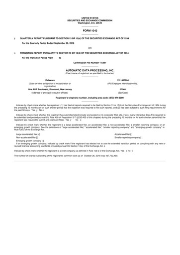 Thumbnail Automatic Data Processing 10-Q Quarterly Report FY2019 