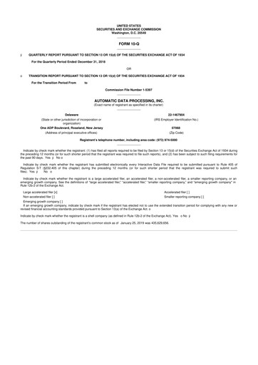 Thumbnail Automatic Data Processing 10-Q Quarterly Report FY2019 