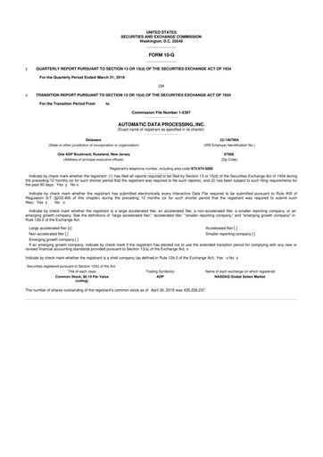 Thumbnail Automatic Data Processing 10-Q Quarterly Report FY2019 