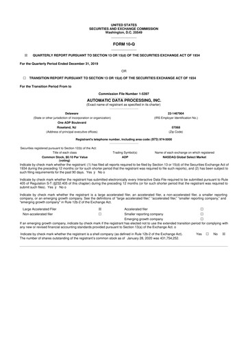 Thumbnail Automatic Data Processing 10-Q Quarterly Report FY2020 